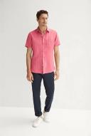 Trenery Men Regular Fit Delave Linen Short Sleeve Shirt Pink XS 100% French Linen