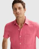 Trenery Men Regular Fit Delave Linen Short Sleeve Shirt Pink XS 100% French Linen