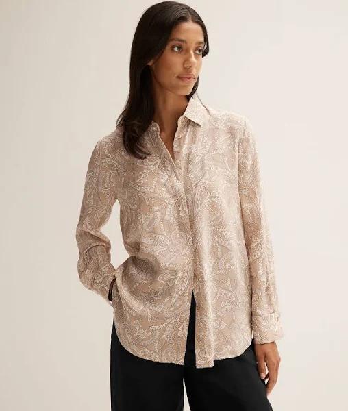 Trenery Silk Paisley Double Cuff Detail Shirt in Honey Large Honey AU523082
