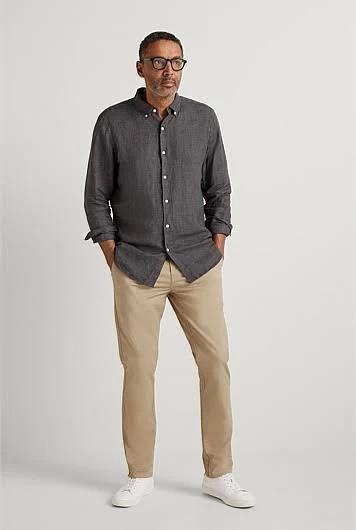Trenery Tailored Fit Delave Linen Long Sleeve Shirt in Charcoal XS Charcoal AU499888
