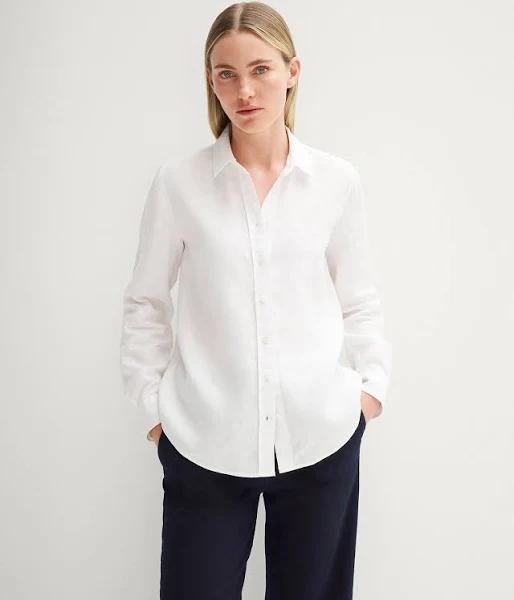Trenery Linen Classic Shirt in White Medium White AU515446