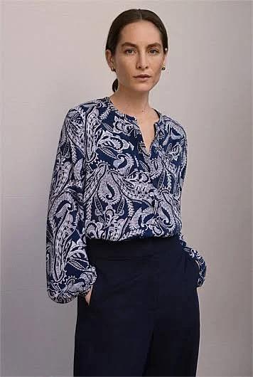 Trenery Women Paisley Placket Detail Blouse Navy 2XS Viscose