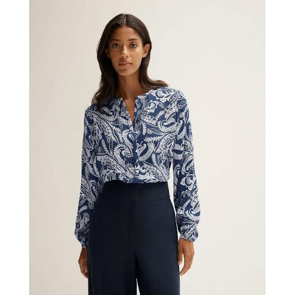 Trenery Women Paisley Placket Detail Blouse Navy Large Viscose