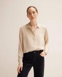 Trenery Women Silk Puppytooth Shirt Oatmeal Brown 2XL 100% Silk