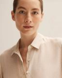 Trenery Women Silk Puppytooth Shirt Oatmeal Brown 2XL 100% Silk