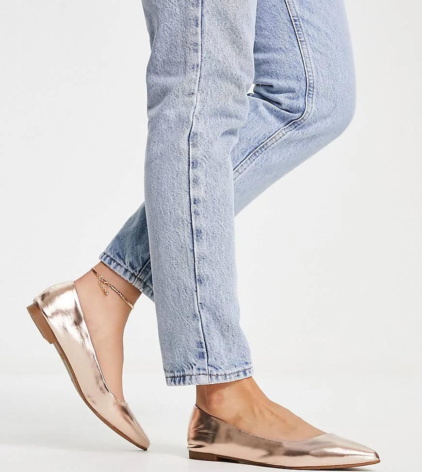 Truffle Collection Wide Fit pointed ballet flats in rose gold ASOS Outlet Price History Comparison BuyWisely