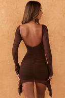 Twist Cut Out Long Sleeve Mini Dress in Chocolate, 4