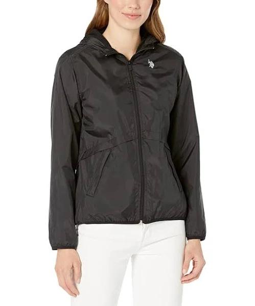 U.S. Polo ASSN. Women's Windbreaker and Shell Jacket Black Pocket Zip-Up Windbreaker M
