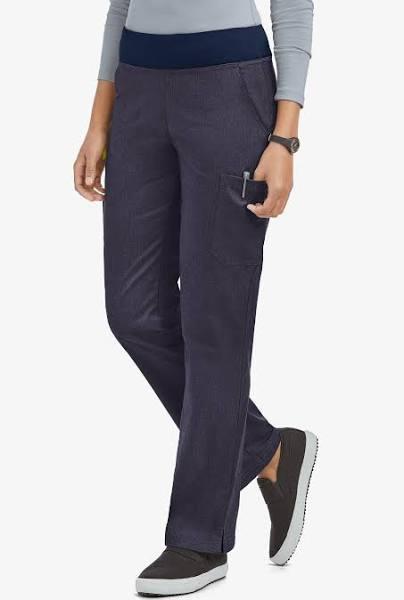 UA Butter-Soft Stretch Knit Waistband Petite Yoga Scrub Pant - S - Indigo Denim w/ Navy