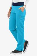 UA Butter-Soft Stretch Knit Waistband Petite Yoga Scrub Pant - S - Turquoise w/ Navy
