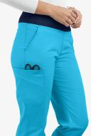 UA Butter-Soft Stretch Knit Waistband Petite Yoga Scrub Pant - S - Turquoise w/ Navy