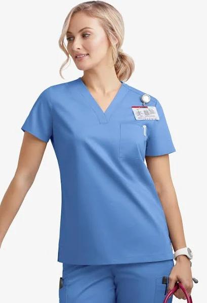 UA Butter-Soft Stretch Single Pocket Scrub Top - XS - Ceil Blue