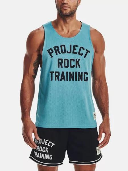 Under Armour Project Rock Mens Mesh Tank Blue XXL
