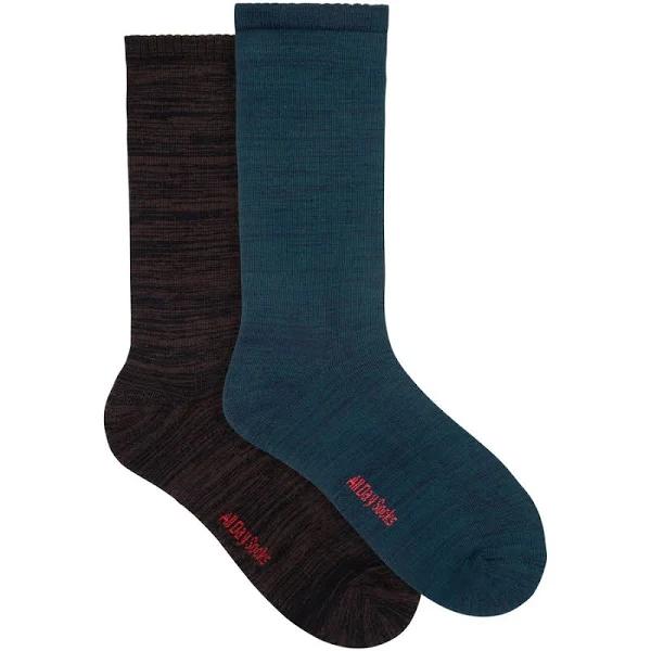 Underworks Men's All Day Cushioned Sole Crew Socks 2 Pack - Teal & Grey - Size 11-13