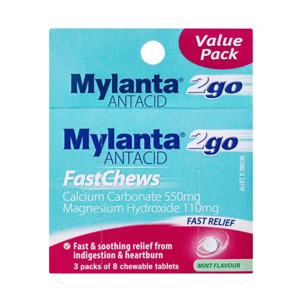 Mylanta 2GO Antacid Fastchews Tablets Mint 8 Pack
