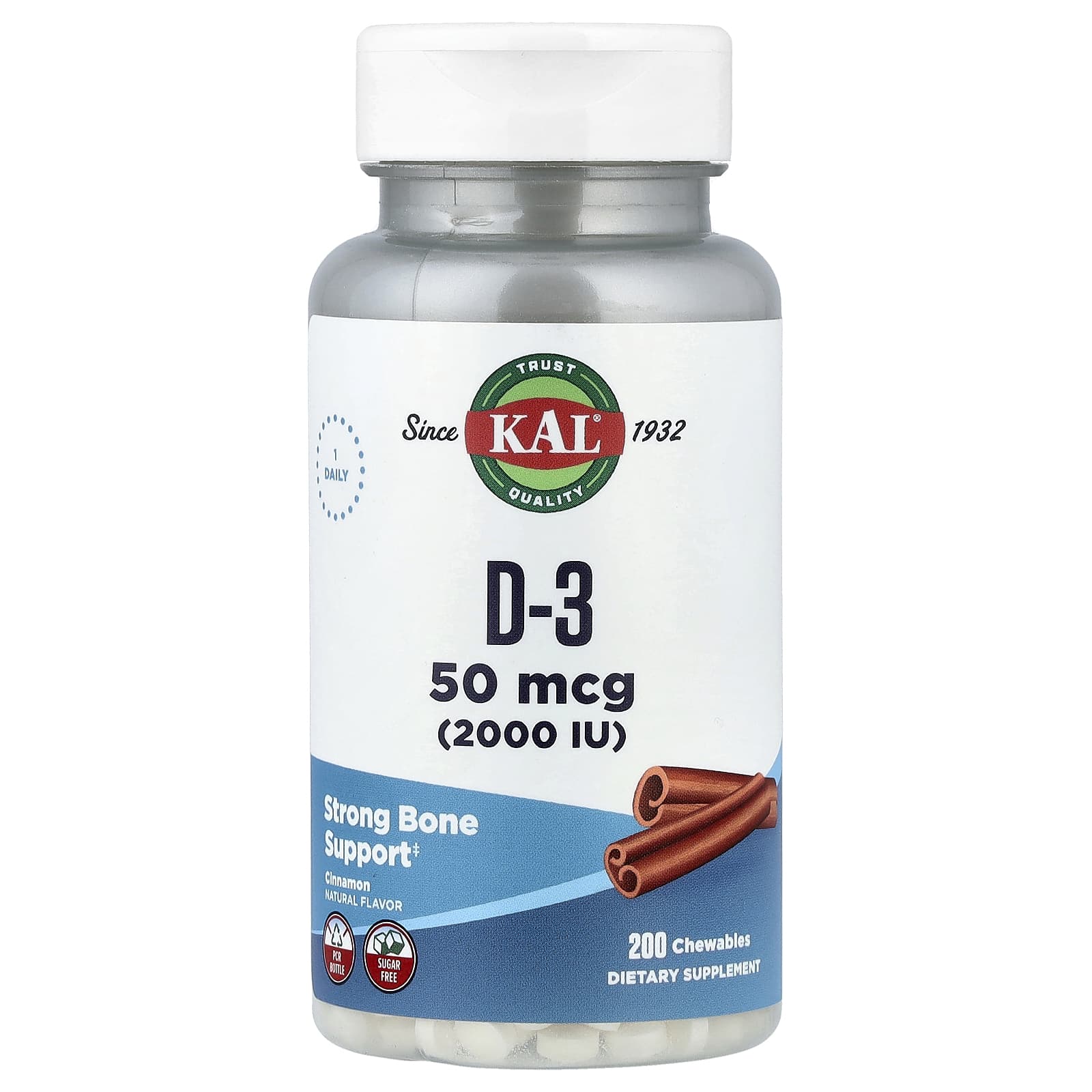 Kal D-3 2000 IU Sugarless Chewable Vitamin Tablets, Cinnamon, 100