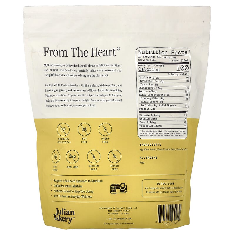 Julian Bakery Paleo Egg White Protein Vanilla 2 lbs.