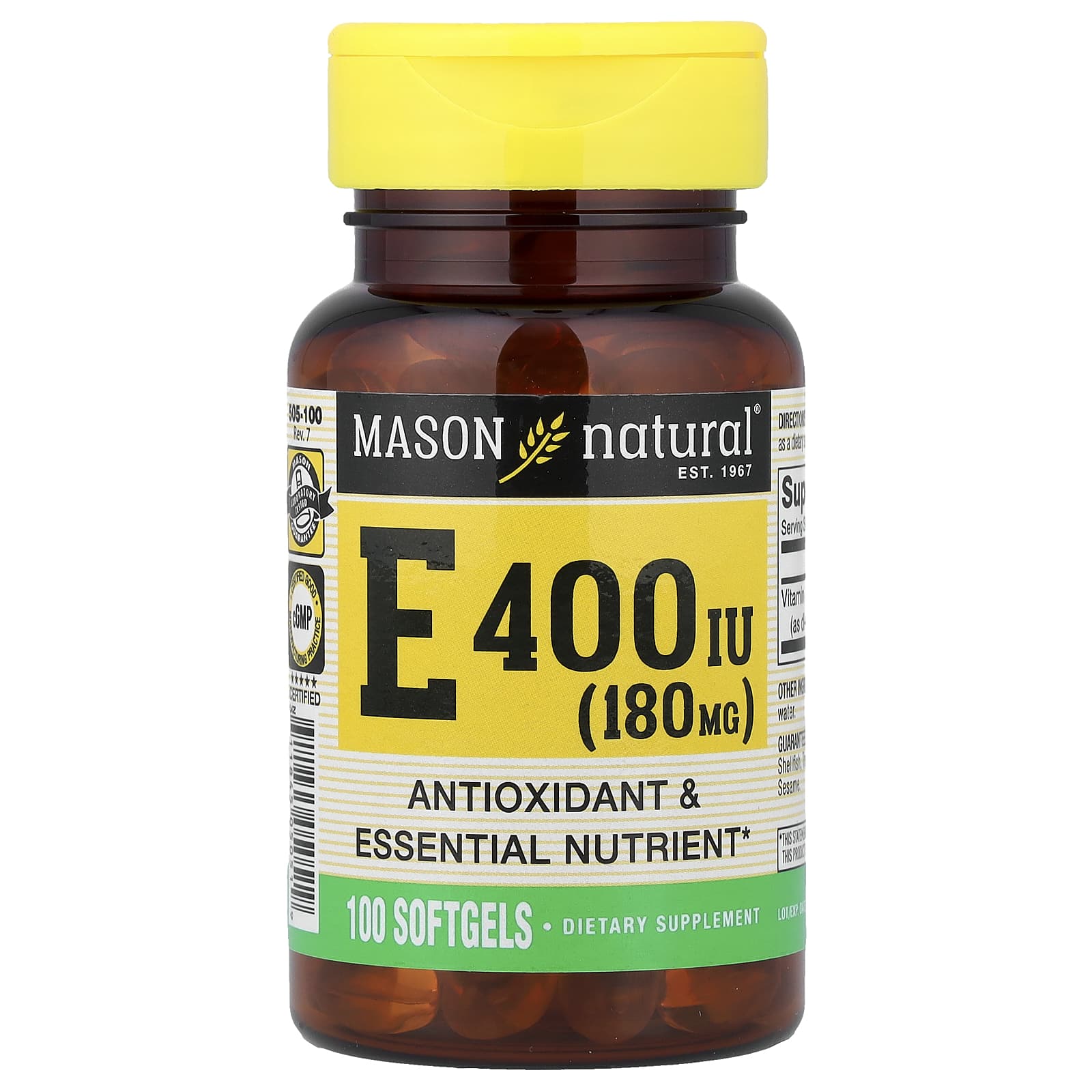 Mason Natural, Vitamin E, 400 IU, 100 Softgels
