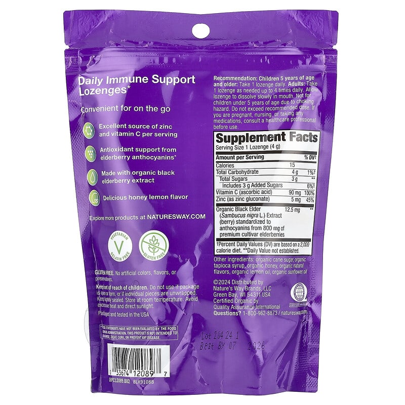 Nature's Way Sambucus Organic Zinc Lozenges 24 Lozenges