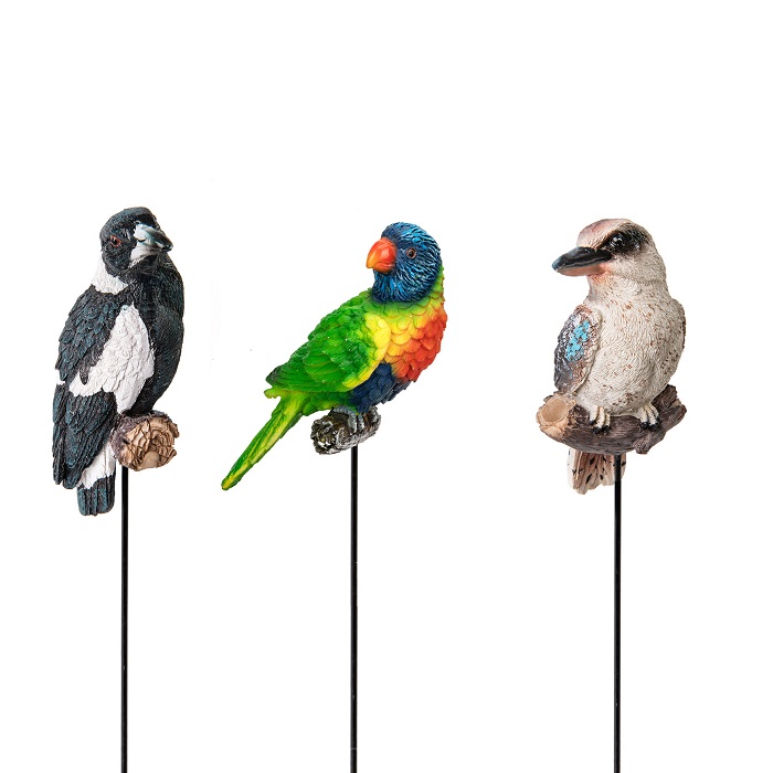 Unbranded 4x Garden Polyresin Aussie Bird On Stick 12cm Outdoor Ornament Patio Decor Asst