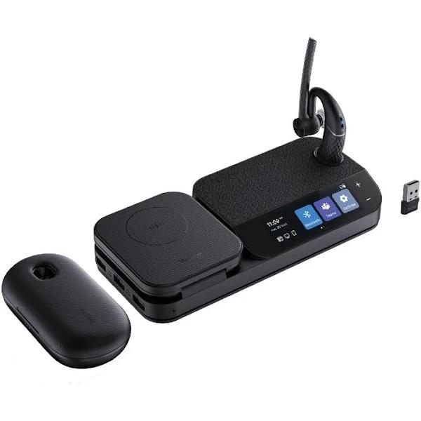 Yealink BH71 Bluetooth Wireless Mono Headset, BHB710 Workstation w/ 3" Colour Touch Screen & Carry Case (+20hrs), Qi Wireless Charging,3 Size Ear Plug