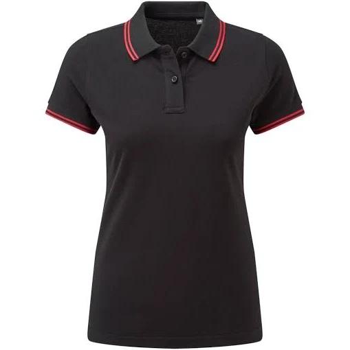 Asquith & Fox Womens/Ladies Classic Fit Tipped Polo Black/Red L