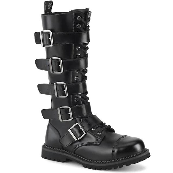 Demonia Unisex Combat Boots RIOT-18BK Black Leather