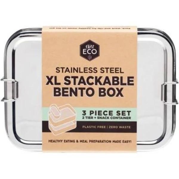 Ever Eco Stainless Steel XL Stackable Bento Box 2 Tier + Mini Container