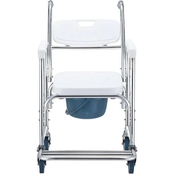 Ausway Commode Shower Chair Toilet Wheelchair 3 in 1 Bath Stool Bathroom Bedside Seat Seating Furniture Folding With Arms