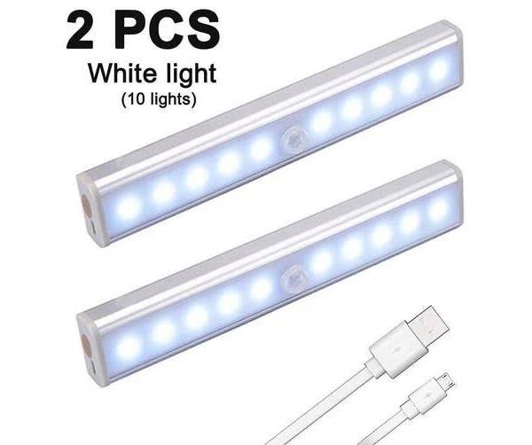 2 Pcs Portable Closet Lights Wireless 10 Led Under Cabinet Lighting Motion Sensor Activated Build in Rechargeable Battery Magnetic Little Safe Night T