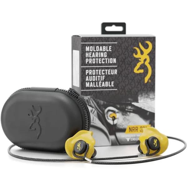 Decibullz Browning Hearing Protection for Shooting by Custom-Molded Earplugs, 31-Decibel Noise Reduction Rating (NRR), Includes Lanyard and Travel