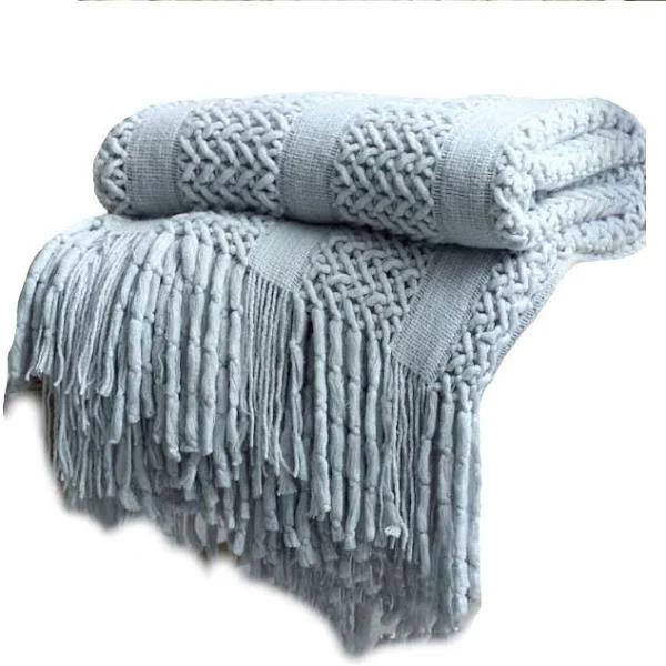 130cm x 220cm Warm Cozy Knitted Throw Blanket Grey