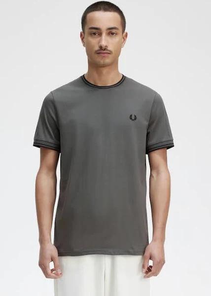 Fred Perry Twin Tipped Ringer Short Sleeve T-Shirt - Grey - M