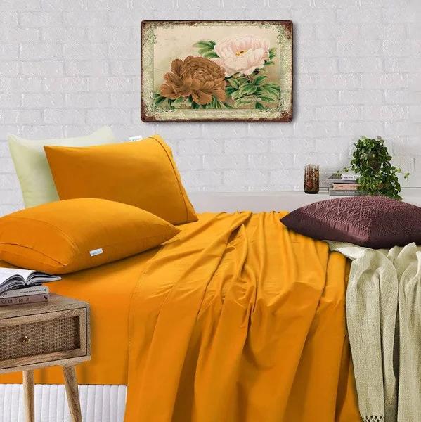 Danoz Direct - Elan Linen 100% Egyptian Cotton Vintage Washed 500TC Mustard King Bed Sheets Set