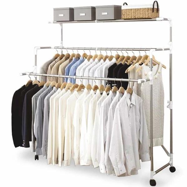 CS Living - Adjustable Foldable Rolling Clothes Laundry Drying Clothing Rack - Stainless Steel Rod With Wheels - AfterPay & zipPay Available