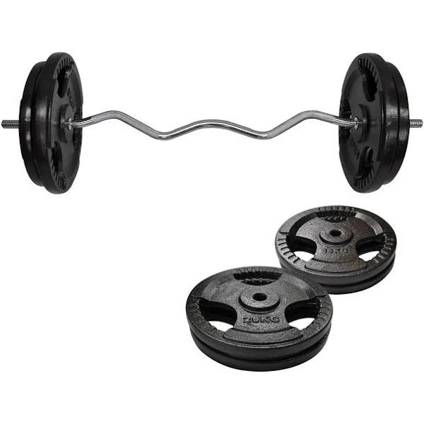 Total 75kg EZ Grip Curl Barbell Weight - 120cm Curl Bar + 70kg Iron Weight Plates