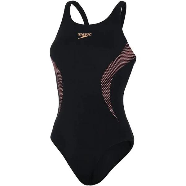 Speedo Placement Muscleback Swimsuit Black White Women - 30