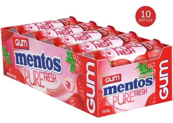 Mentos Pure Fresh Chewing Gum, Strawberry 30g (Box of 10)