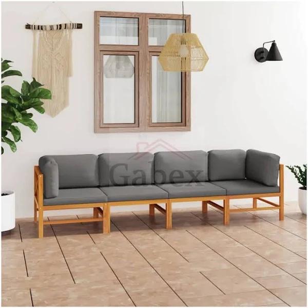 vidaXL - 4-Seater Garden Sofa with Cushions Solid Teak Wood - Grey