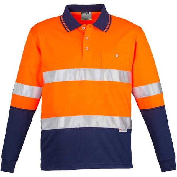 Syzmik Mens Hi Vis Spliced Polo - Long Sleeve Hoop Taped (ZH235) XL / Orange/Navy