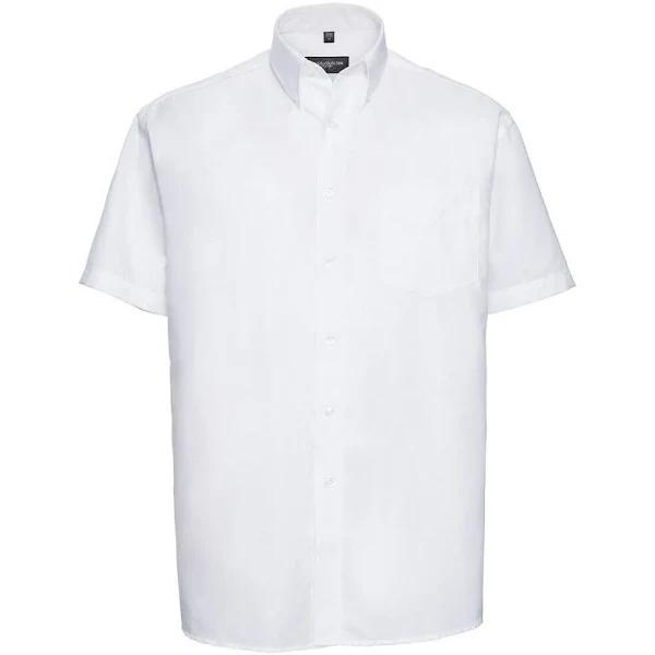 Russell Collection Mens Oxford Easy-Care Short-sleeved Formal Shirt White 18.5in Cotton Polyester Mens Formal Shirt