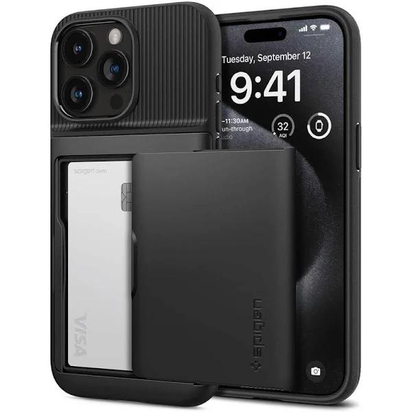 SPIGEN iPhone 15 Pro Max Case, 6.7 2023 Genuine Slim Armor CS Card Slot Holder Cover For Apple - Black