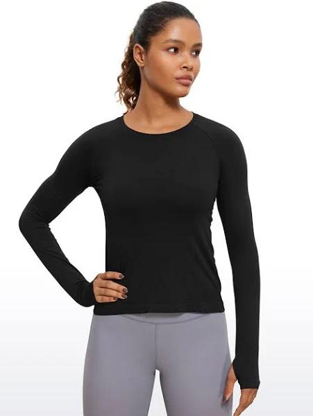 CRZ Yoga Women's Running Quick Dry Shirts Seamless Long Sleeves Black / S