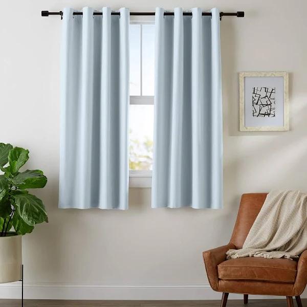 Amazon Basics Room Darkening Blackout Window Curtains with Grommets - 132 x 160 cm, Light Gray, 2 Panels