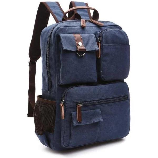 Men's Large Canvas Laptop Backpack, Blue