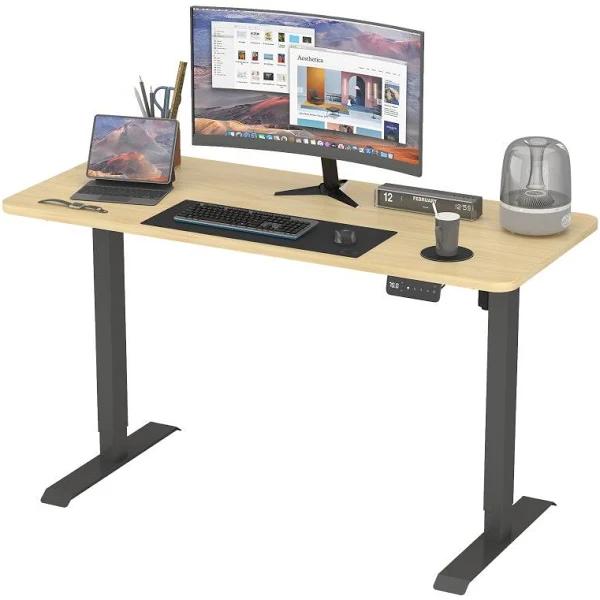 Ufurniture Electric Standing Desk 140cm Motorised Sit Stand Up Desks Black+Light Wood - Earn Everyday Rewards, AfterPay Available