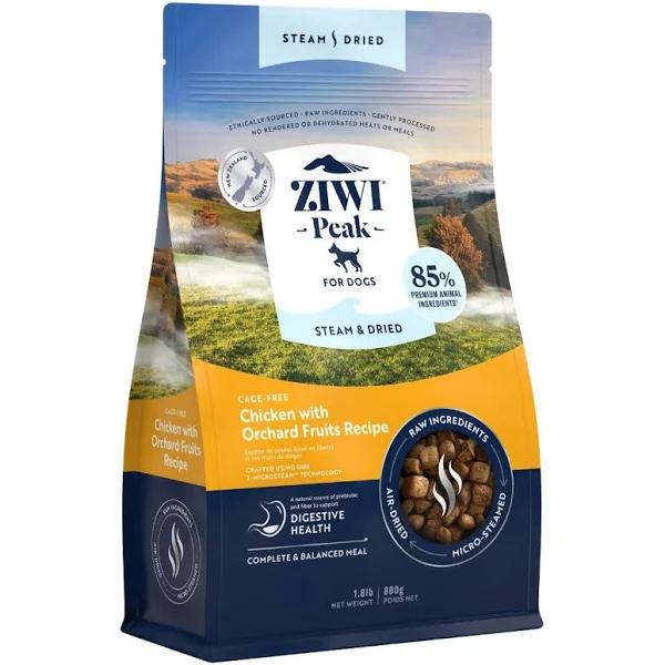 Ziwi Peak Steam And Dried Dog Food Cage-Free Chicken With Orchard Fruits 800g