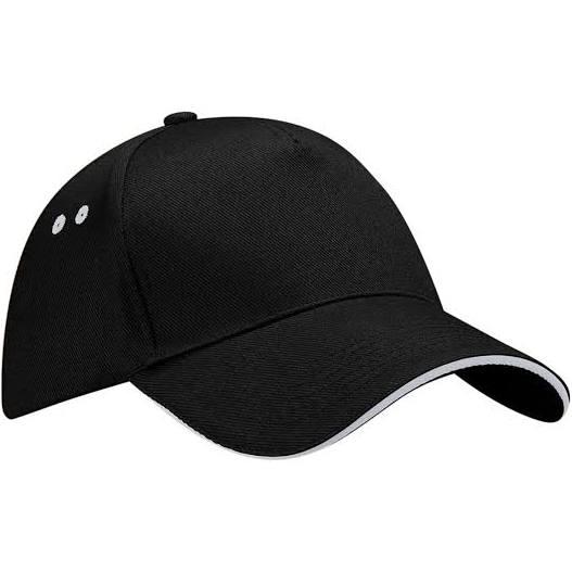 Beechfield Unisex Ultimate 5 Panel Contrast Baseball Cap with Sandwich Peak / Headwear (Pack of 2) Black/Light Grey One Size