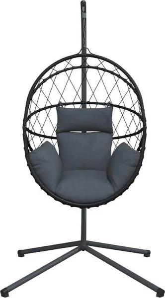 Hanging Egg Chair with Stand Anthracite Rattan and Steel vidaXL