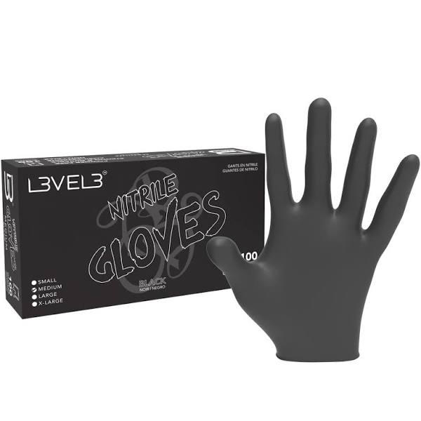 L3VEL3 Nitrile Gloves Black 100 Pack